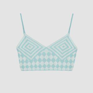Cropped Knit Bralette Top Light Blue